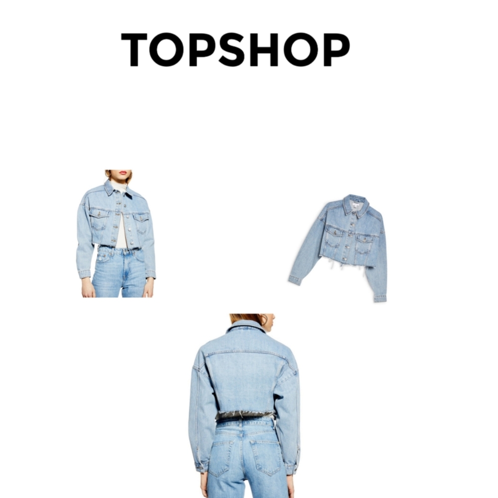 TOPSHOP TILDA CHOPPED RAW HEM DENIM JEAN JACKET SIZE 6 LIKE NEW